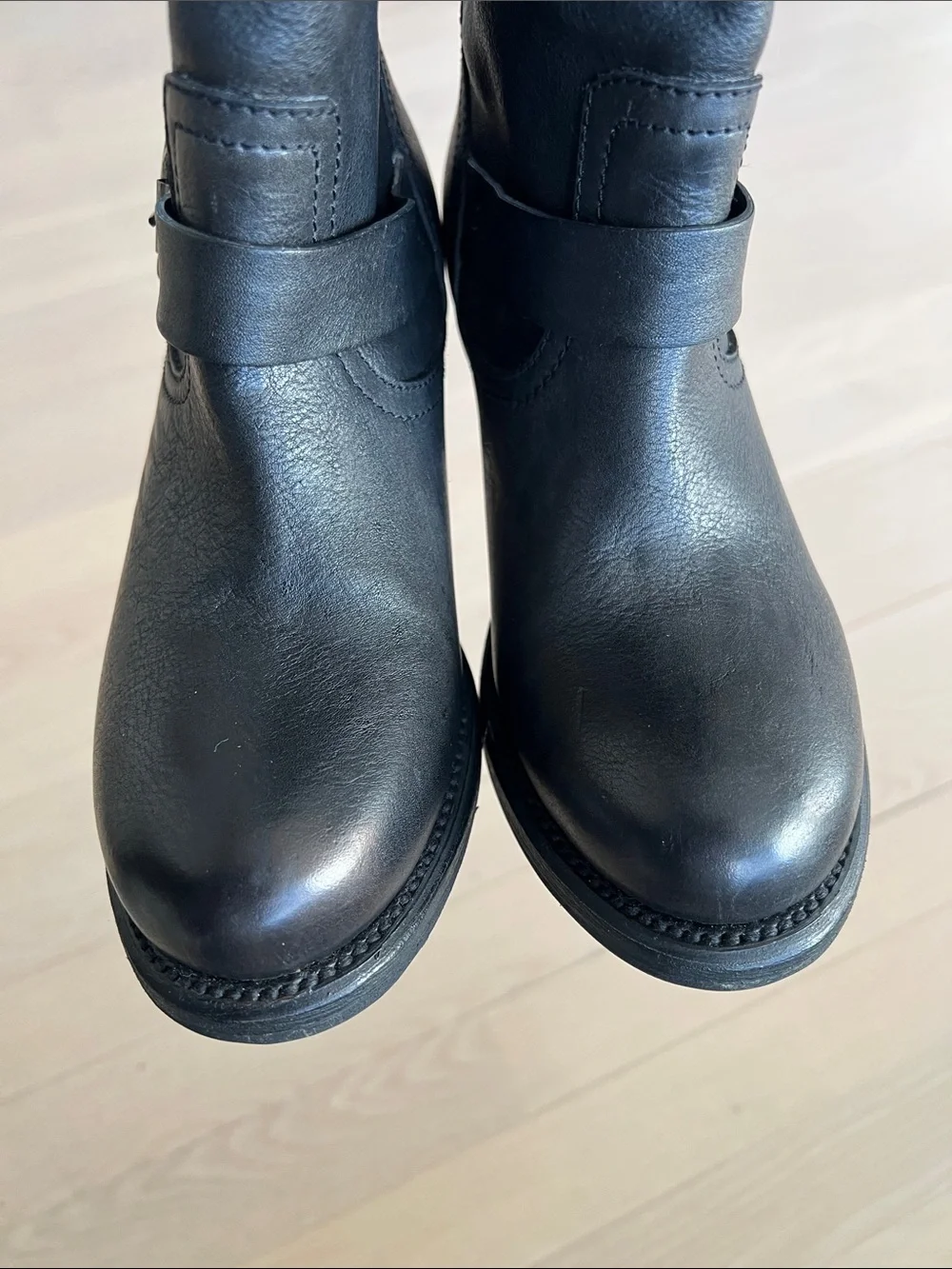 Frye Black Leather Over-the-Knee Buckle Boots